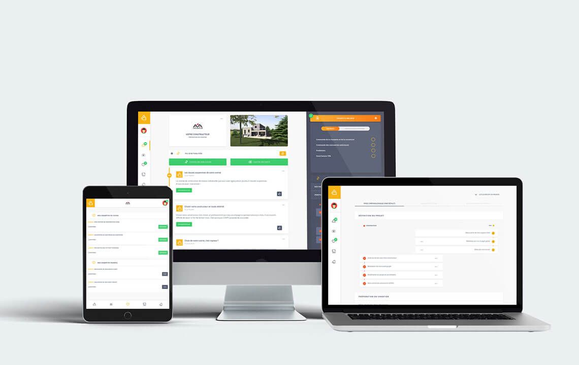 Application Conity sur ordinateur, tablette et portable : fil d’actualité du projet de construction et suivi chronologique