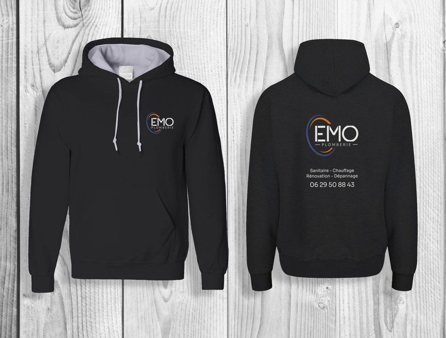 Sweats à capuche EMO Plomberie brodés au logo